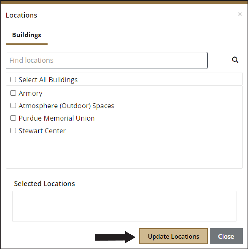 Example of selecting a Location on page